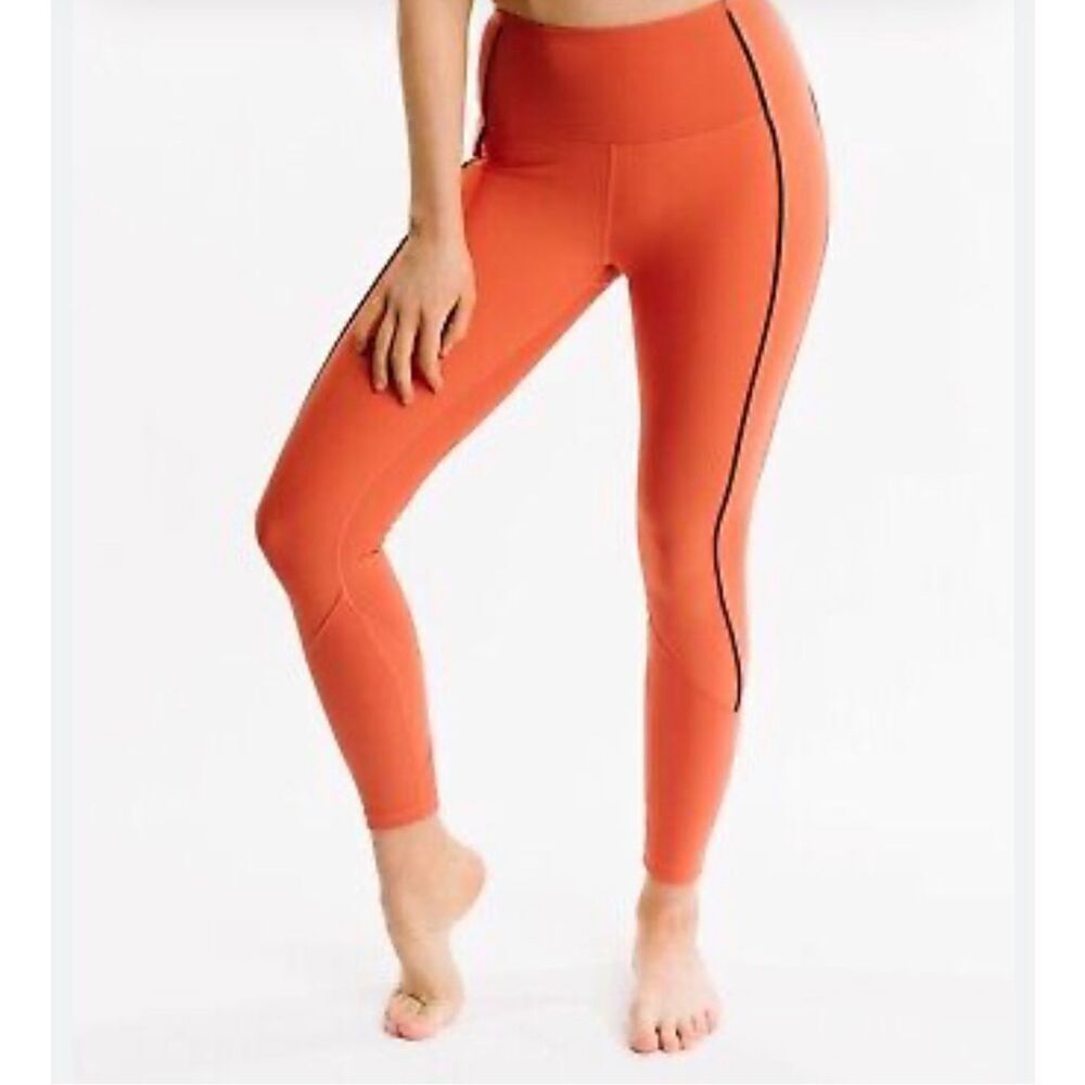 Zyia burnt orange ribbed military stripe 2 7/8 Athleisure leggings